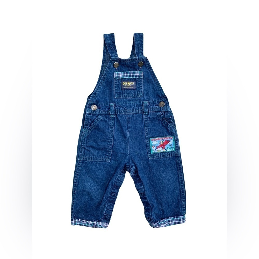 Vintage OshKosh Size 18 Months Denim Teddy Bear Corps Overalls